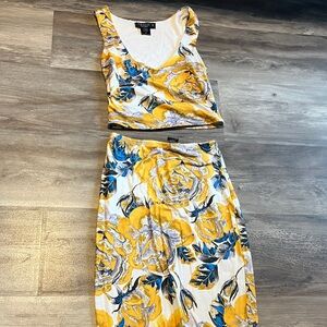 Joe & Elle Yellow and Blue Floral Skirt Set